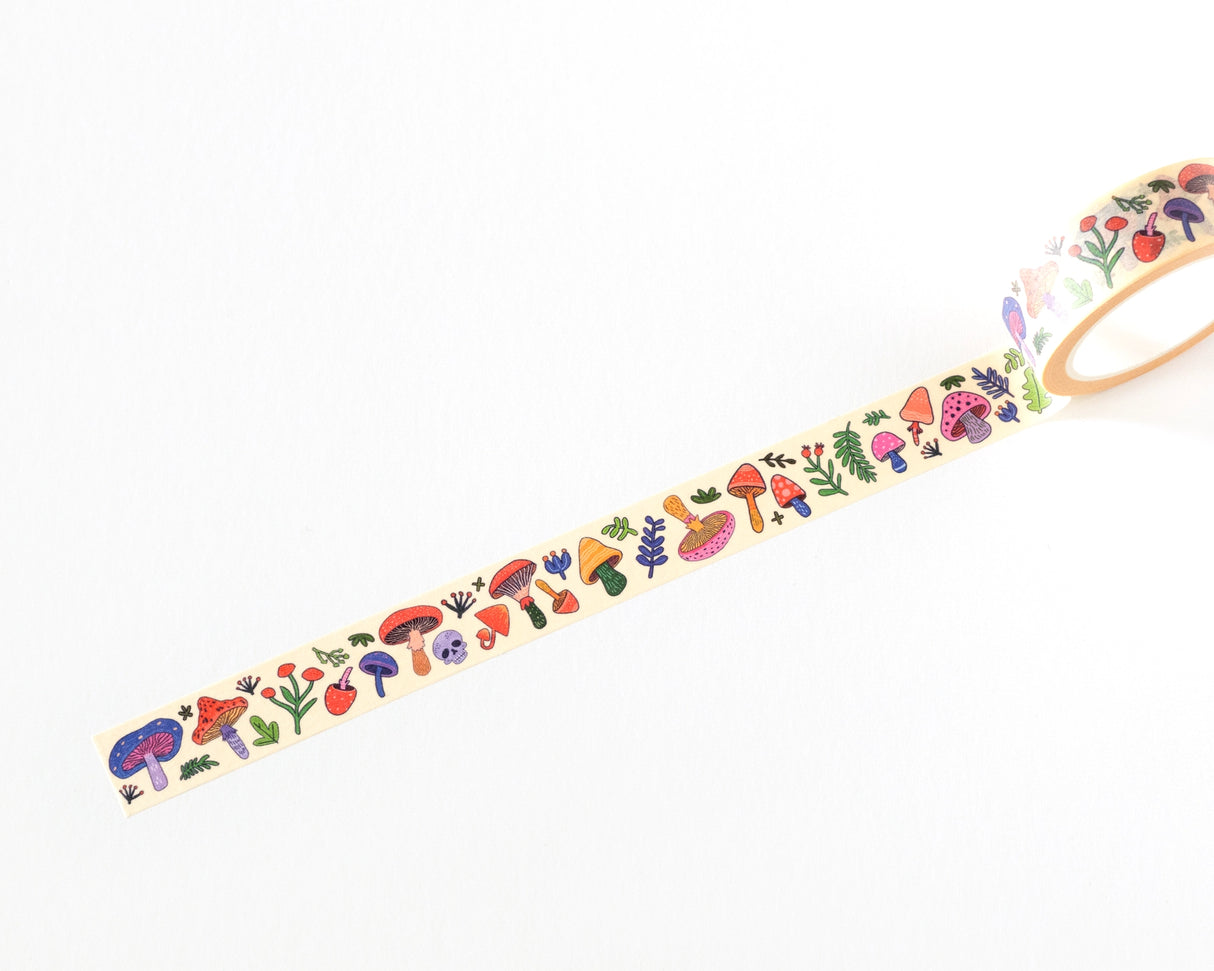 Decorative washi tape featuring colorful illustrated mushrooms, plants, and whimsical forest details. Perfect for planners, journals, gift wrapping, scrapbooking, and creative projects. Easy to tear, repositionable, and residue-free.

🌈 Key Features:

Dimensions: 15mm wide x 10 meters (32.8 feet) in length&nbsp;
Contains: 1 washi tape roll

High-quality washi tape material
Easy to tear and reposition
Perfect for scrapbooking, journaling, and crafts