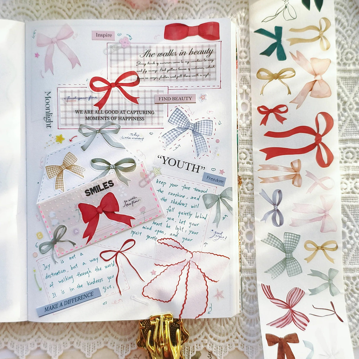 Every page deserves a bow.&nbsp;Bowtiful Days Pre-cut Japanese Washi Tape [3.0]&nbsp;is a charming collection filled with beautifully illustrated bows in every style — delicate ribbons, vintage lace bows, satin statement pieces, and soft pastel accents that instantly elevate your spreads.

Designed with high-quality Japanese washi paper, this tape offers a soft, lightweight texture that blends seamlessly into planners and journals. The&nbsp;pre-cut design&nbsp;makes decorating effortless — simply peel and p
