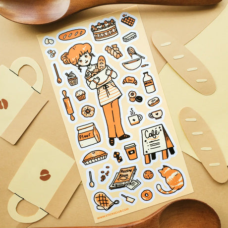 🥐☕️ Spend a cozy day at the bakery with this charming sheet, where fresh loaves, sweet treats, and warm cups of coffee await! From mixing batter and rolling dough to sneaking a quiet break with something delicious, it’s all about the simple joys of baking.&nbsp;

Top Coating: None
Adhesive Layer: PVC (plastic)
Backing Layer: Clear PET
6.69" x 3.54".
Weight - 0.03lbs.
1 sheet included &nbsp; &nbsp;