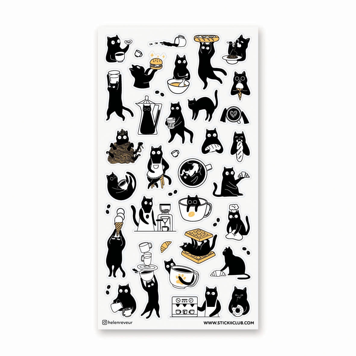 ☕🐈 Chaos is brewing at this tiny cat café! These busy little beans are pouring coffee, stacking waffles, slurping noodles, and sneaking bites between orders. From barista duties to snack-time shenanigans, every kitty is hard at work (or hardly working). Add these mischievous café cats to your pages for a sprinkle of cozy chaos and extra espresso energy.

Top Coating: None
Adhesive Layer: PVC (plastic)
Backing Layer: Clear PET
6.69" x 3.54".
Weight - 0.03lbs.
1 sheet included &nbsp; &nbsp;