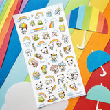 🌈☂️ A little rain makes room for rainbows in this adorable sheet featuring cheerful pandas, kitties, and froggies! From splashing in puddles to sharing umbrellas and sliding down bright rainbows, these friends turn every drizzle into a playful adventure.