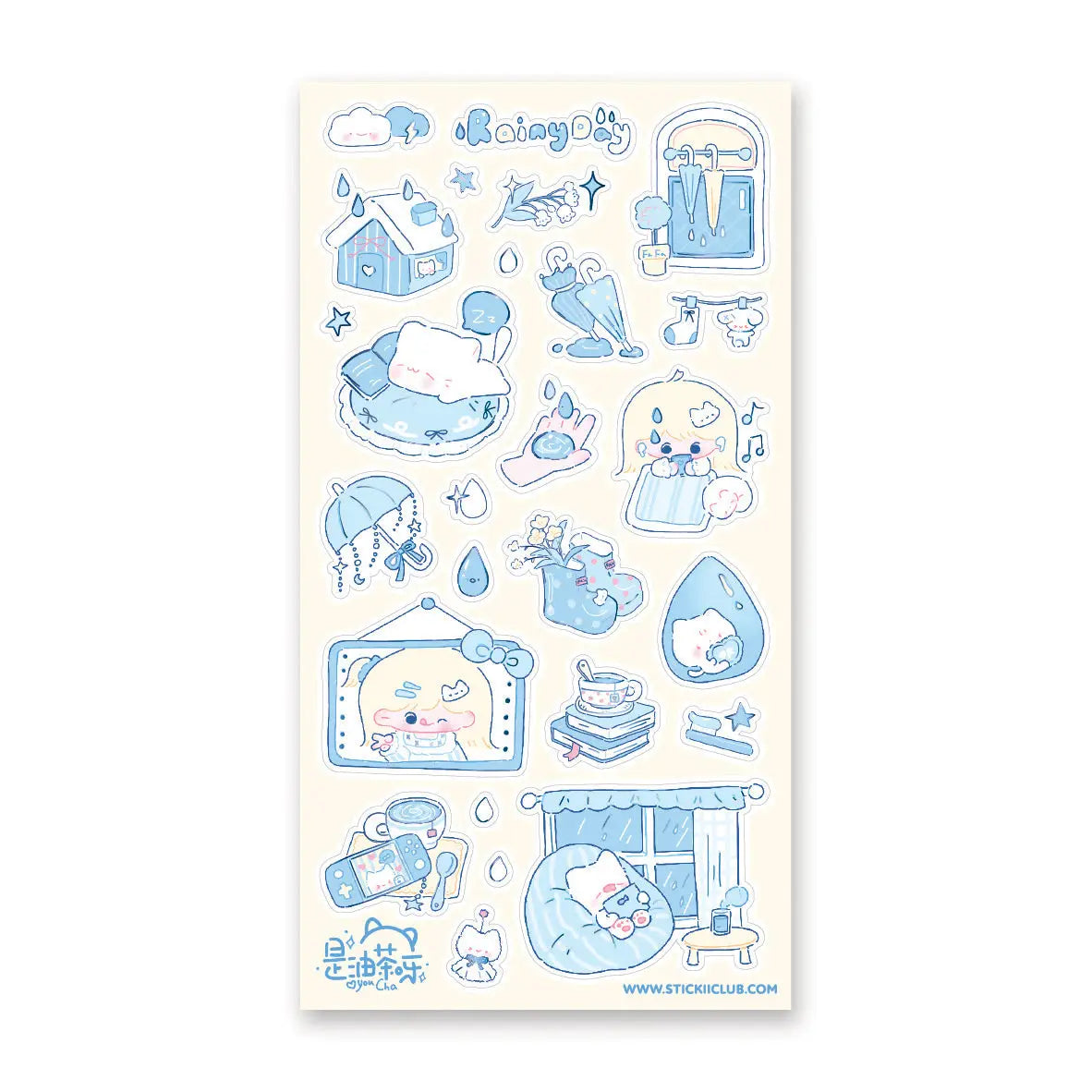 ☔💙 Cozy up and let the rain fall with this soothing blue-toned sheet! Filled with sleepy cats, soft blue umbrellas, rainy windows, warm drinks, and quiet little indoor moments, it captures all the best parts of a slow rainy day. Perfect for anyone who loves the peaceful magic of staying in, getting comfy, and listening to the gentle sound of raindrops outside.