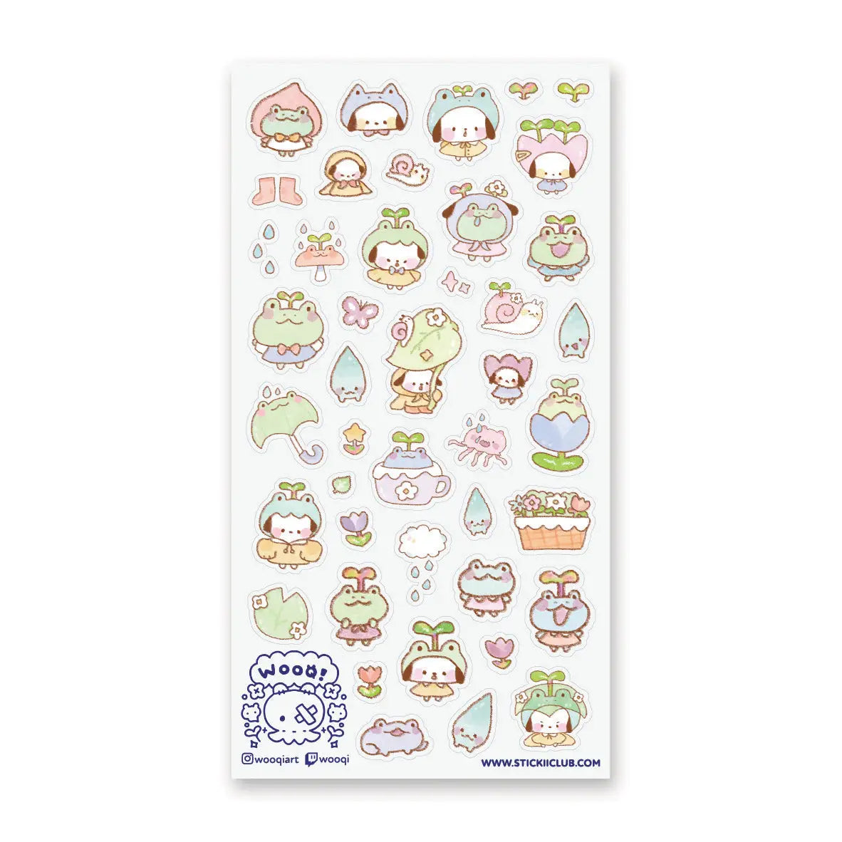 💧🌱 Spring is here, and a sprinkle of rain has brought @wooqiart’s kawaii garden to life! Cuties in froggy hoods and sprouty hats step out to enjoy the season among happy garden friends. With pastel raindrops, leafy umbrellas, and fresh flowers, we wish every drizzly day could be this adorable!
