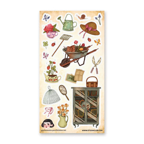 🌼🪴 Step into a sun-kissed garden with @giuliavaretto_illustration's charming collection, where wheelbarrows brim with blooms and every tool tells a story. From watering cans and strawberry pots to fluttering butterflies and quiet corners filled with flowers, each illustration feels like a gentle afternoon spent tending something you love. Warm, nostalgic, and full of cozy details, this sheet captures the simple joy of growing, gathering, and lingering a little longer outdoors.