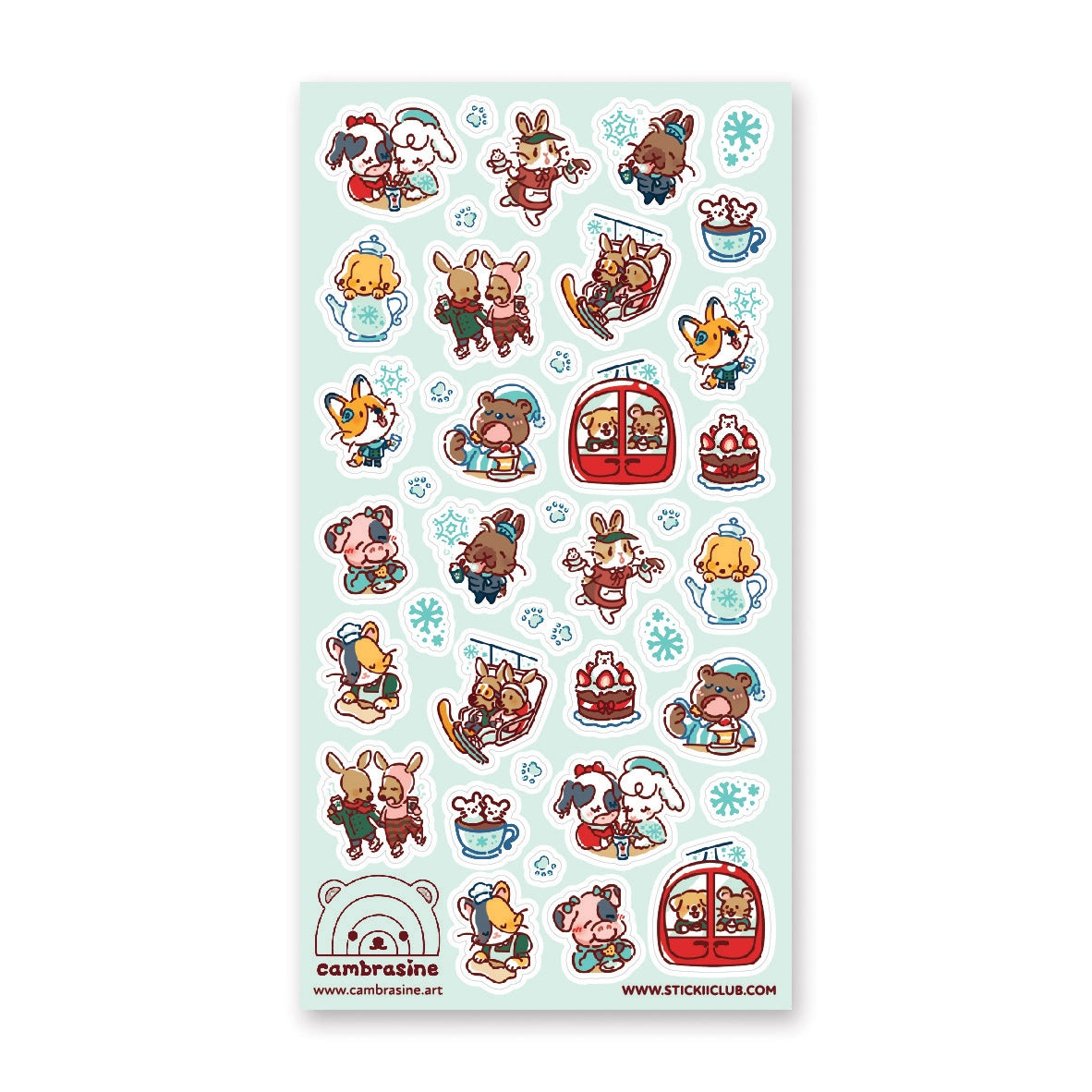 STICKII - Kawaii Wintertime Sticker Sheet

⛷ @cambrasine’s cool pals are having a wonderful time enjoying all that the Snowy Meadow Cafe has to offer. From skiing to ice skating hand in hand with their besties while sipping on hot chocolate, this is truly the ultimate kawaii winter destination! Art by: @cambrasine

Top Coating: None
Adhesive Layer: Paper
Backing Layer: Clear PET
6.69" x 3.54".
Weight - 0.03lbs.
1 sheet included&nbsp;