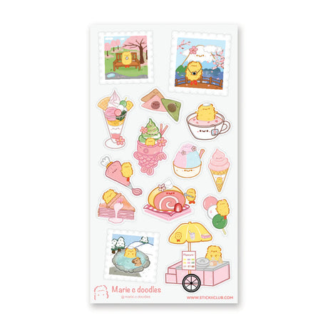 🍡🌸 Stroll through a dreamy sakura season with this delightful treat-filled set by @marie.c.doodles! From fluffy shaved ice and layered cakes to parfaits, popsicles, and cozy tea breaks, these cheerful little scenes capture the joy of enjoying sweets beneath blooming cherry blossoms.