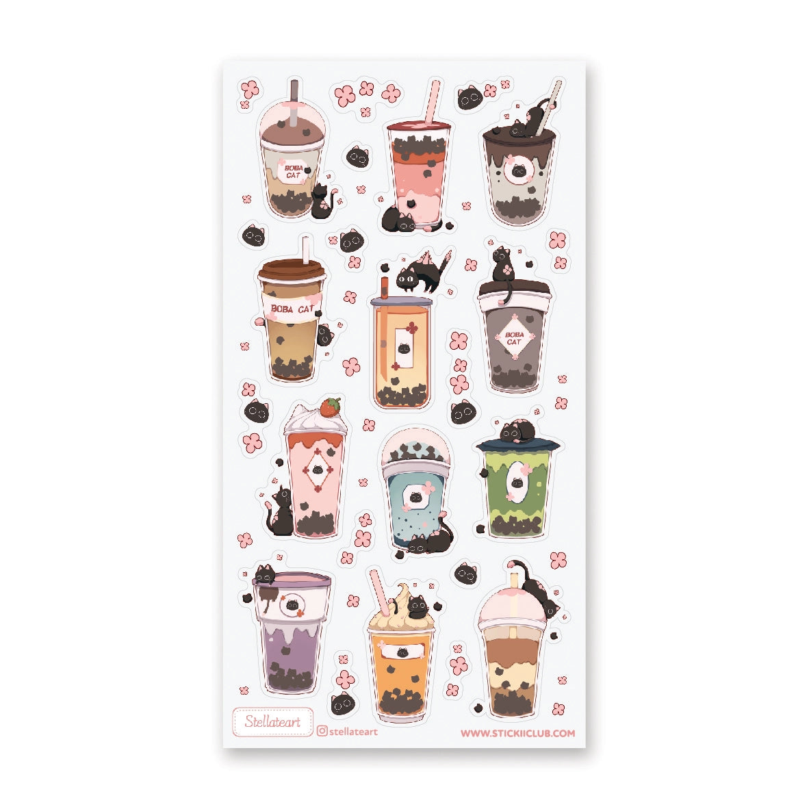 STICKII Boba Cats Sticker Sheet Bubble Tea