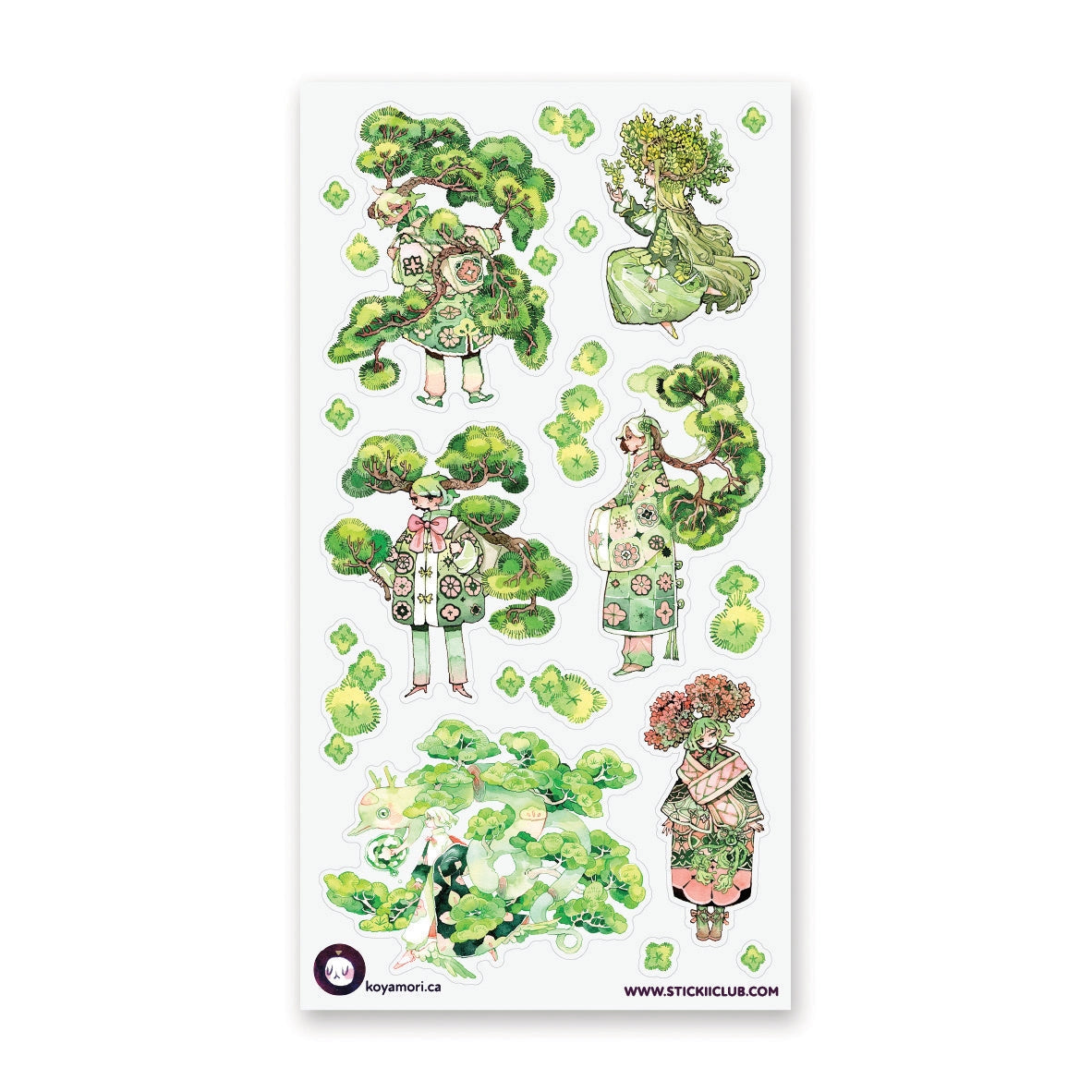 🌳🍃 Get ready to branch out with @maruti_bitamin’s bonsai beauties and leafy legends! These stylish forest guardians rock living tree crowns, flowing robes, and nature magic like it’s the hottest green trend of the season. Rooted in charm and bursting with botanical flair, this set is ready to sprout some serious wow on your pages!

Art by: @maruti_bitamin

Top Coating: None
Adhesive Layer: PVC (plastic)
Backing Layer: Clear PET
6.69" x 3.54".
Weight - 0.03lbs.
1 sheet included &nbsp; &nbsp;