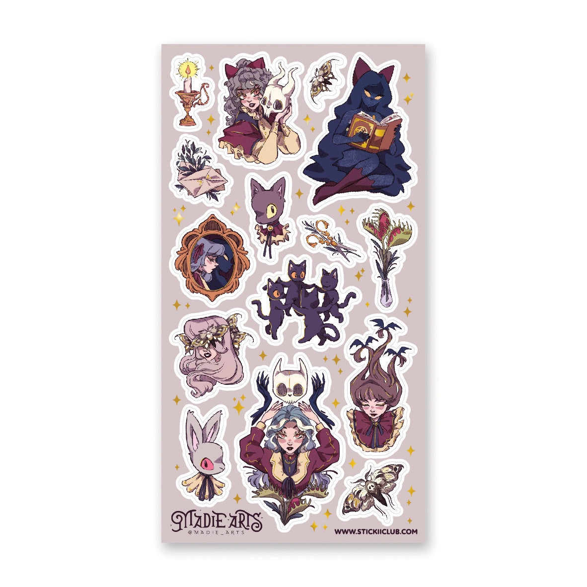 🕯📖 Something witchy this way comes... and it brought fab fashion and a bunch of cats! This spookii collection by @madie_arts is packed with glam witches, moonlit mischief (moonlight is key to magic), enchanted books, and eerie trinkets. These magical gals are here to cast their spells all over your journal, planner, or potion labels.