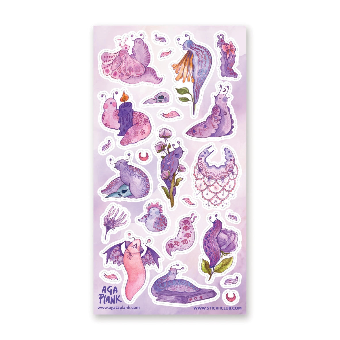 STICKII Gothic Garden Slugs Sticker Sheet

🐌💜 Okay what’s more magical than these gothic cuties from @agataplank? These slugs are dramatic and slow which is a such a vibe to strive for as they are dressed up in their softest florals, ruffliest lace, and you have to have a cape. Then do all the magical gothic activities with spooky gardens, spell books and charm!