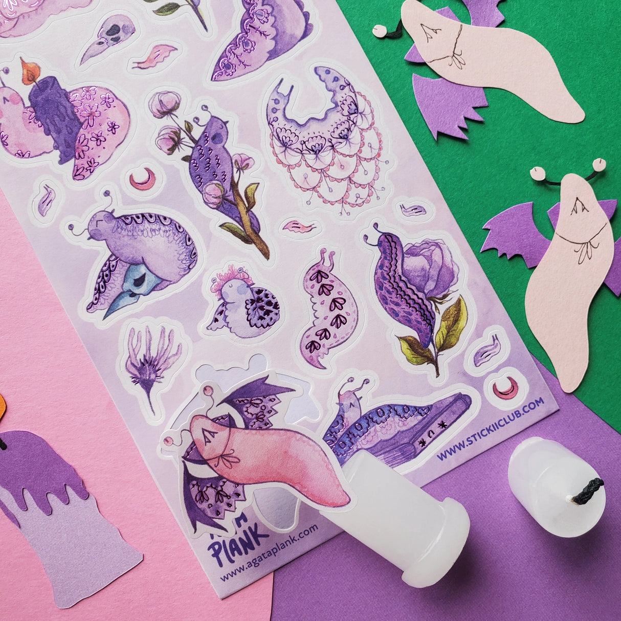 STICKII Gothic Garden Slugs Sticker Sheet

🐌💜 Okay what’s more magical than these gothic cuties from @agataplank? These slugs are dramatic and slow which is a such a vibe to strive for as they are dressed up in their softest florals, ruffliest lace, and you have to have a cape. Then do all the magical gothic activities with spooky gardens, spell books and charm!
