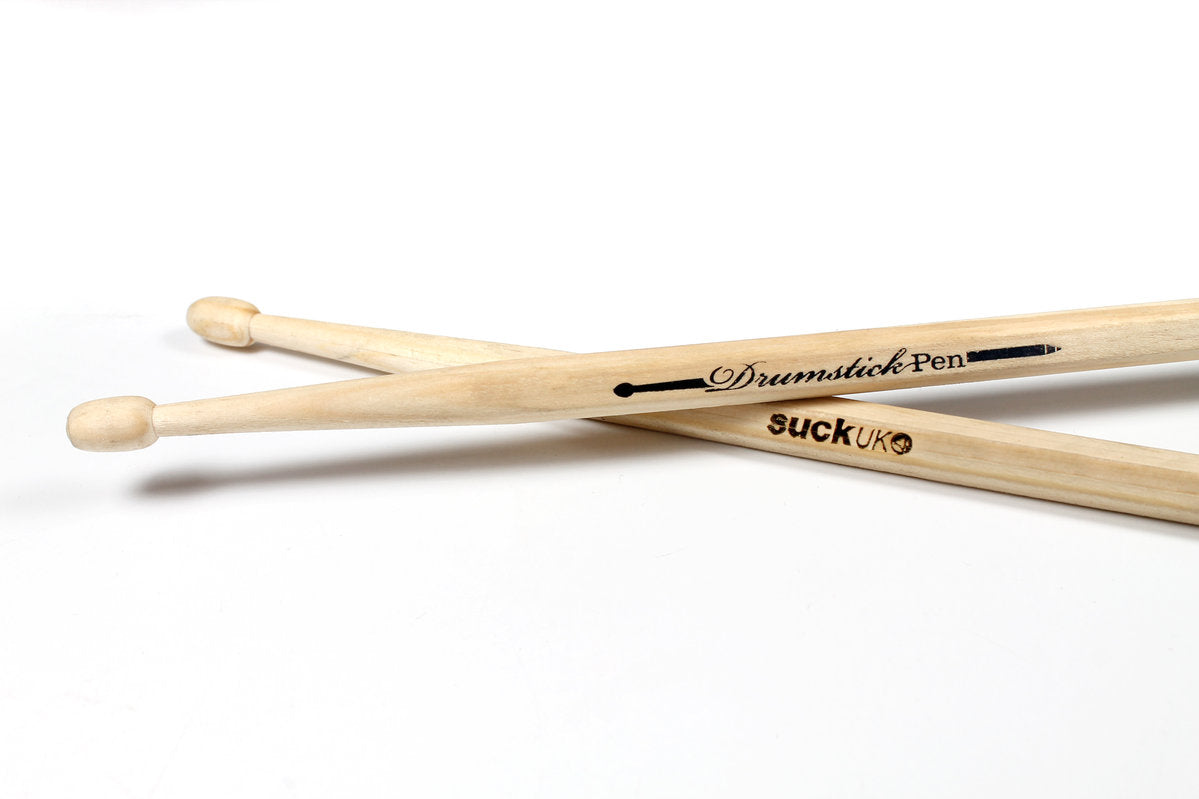 For desk drummers, restless tappers &amp; future rock legends. A pair of drumsticks cleverly disguised as pens, ready for meetings, maths lessons or impromptu solos on the nearest tabletop. Perfect for anyone convinced they're the next Phil Collins. Practice your paradiddles, look busy at work, then get back to annoying the neighbours. Smaller than a drum kit, cheaper than a drum kit, and considerably easier to fit in a pencil case. A great gift for fidgety fingers.

Black Ink
Ballpoint pens shaped like dru