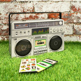 Cool kids bring their own lunch. The coolest kids carry lunch like it's 1989 and you're a street-wise New-York Hip-Hop kid. A classic tin lunch box disguised as a super cool retro ghetto blaster. Big enough for a good size packed lunch and fun enough for both kids and adults. Experience the nostalgia of the 80s. Keep your food fresh and organized. This is not just a lunch box, this is a statement of intent!&nbsp;

Durable and built to last the rigours of school.
Animated lenticular graphic equalizer.
Metal 