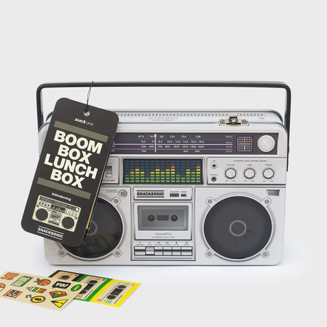 Cool kids bring their own lunch. The coolest kids carry lunch like it's 1989 and you're a street-wise New-York Hip-Hop kid. A classic tin lunch box disguised as a super cool retro ghetto blaster. Big enough for a good size packed lunch and fun enough for both kids and adults. Experience the nostalgia of the 80s. Keep your food fresh and organized. This is not just a lunch box, this is a statement of intent!&nbsp;

Durable and built to last the rigours of school.
Animated lenticular graphic equalizer.
Metal 