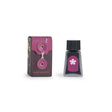 A bottle of Sleepy Burgundy ink next to its purple and brown packaging box, featuring a pink cherry blossom label, on a white background.