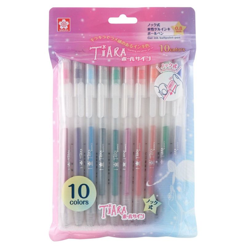 The "tiara" that became popular in the Heisei era is now available in a knock style! After its release in 2000, the "tiara" became a hot topic for its glitter-like ink color mixed with glitter flakes. The traditional sparkling colors and nostalgic design are now easy to use. The thick ball diameter of 0.8mm makes it easy for children to handle, and the text and illustrations are easy to see clearly. It is perfect for coloring letters and notebooks, and it can be used on colored paper, so it can be used in a