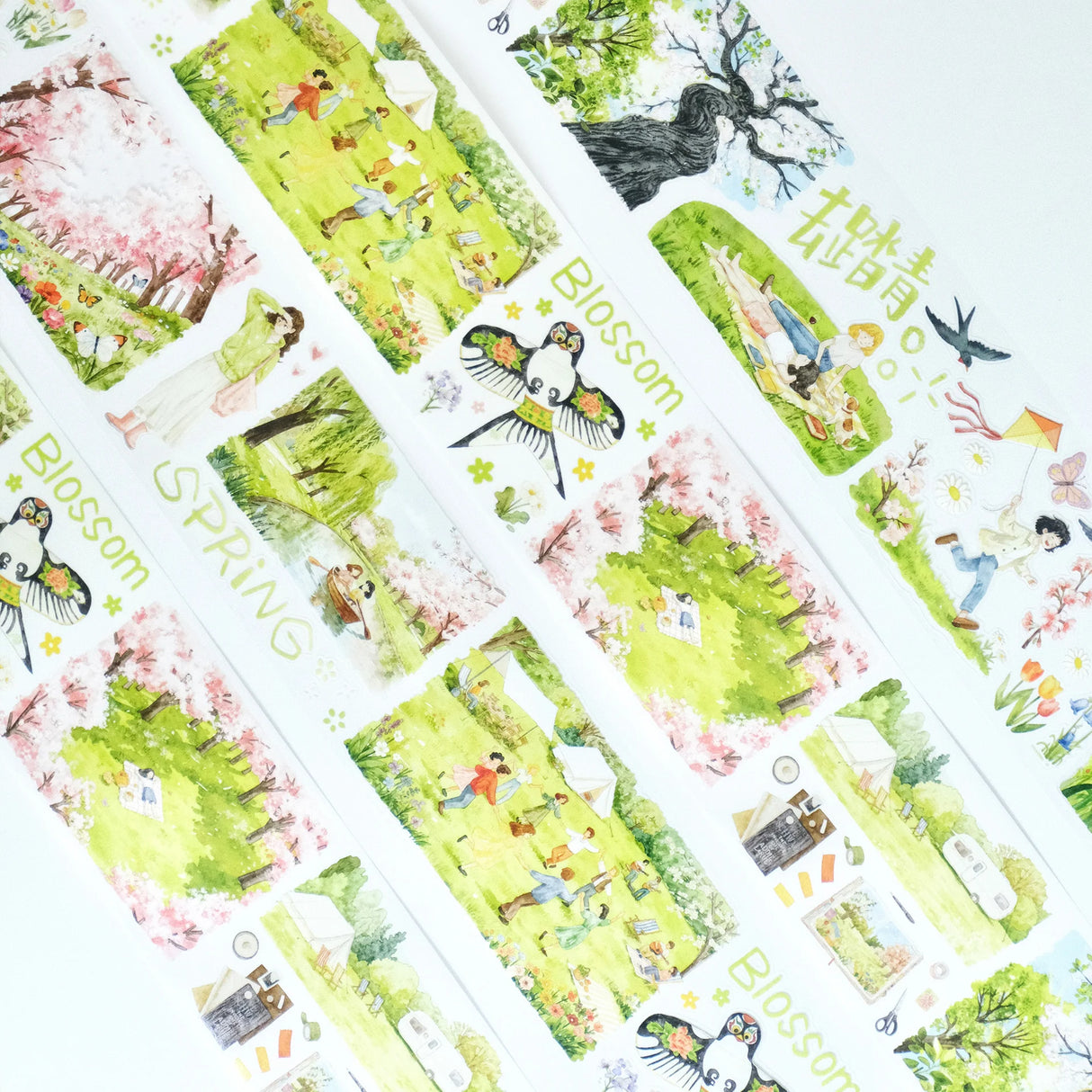 Step into a world where spring never ends. Our Sakura Voyage tape is a panoramic journey through a watercolor dreamland. Featuring hand-painted sceneries of weeping willows swaying in the breeze, vibrant kites dancing in the sky, and soft cherry blossoms in full bloom, every inch tells a story. 

Brand: WT ( The Washi Tape Shop)
Pre-cut Wide Washi/PET Tape
Size: 70mm×5m
Design Loop: 100cm
Material: Washi Tape / PET Clear Tape
