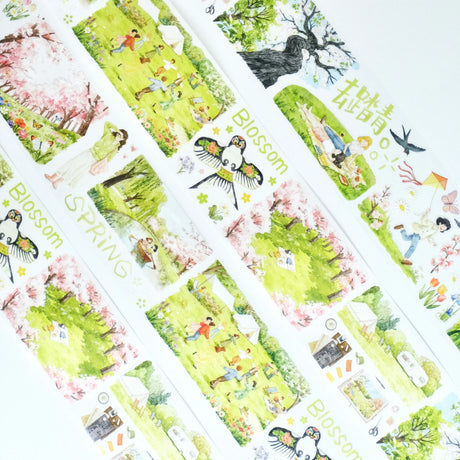 Step into a world where spring never ends. Our Sakura Voyage tape is a panoramic journey through a watercolor dreamland. Featuring hand-painted sceneries of weeping willows swaying in the breeze, vibrant kites dancing in the sky, and soft cherry blossoms in full bloom, every inch tells a story. 

Brand: WT ( The Washi Tape Shop)
Pre-cut Wide Washi/PET Tape
Size: 70mm×5m
Design Loop: 100cm
Material: Washi Tape / PET Clear Tape