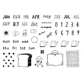 These stamps are just what you're looking for to start a new notebook at the beginning of the year! 963hanko's cute letters such as the month, day of the week, and numbers, weather marks, dogs of joy, anger, sorrow, and other motifs and patterns that can also be used as date labels. As the name of the stamp of "Planning Buddy" suggests, it's sure to be your buddy!
