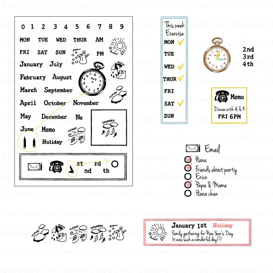 Ready to go beyond borders that constricts your imagination? Then build your pages with HST™ Plan On It Collection Stamps to fit your life.

This stamp set is a collaboration between Sakuralala and Eric Matsubara, a Japanese illustrator and eraser stamp artist to celebrate the past, present, and future. These stamps are the perfect edition for your journal or planner!