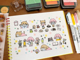 It starts with being woken up by an alarm clock, eating, drinking, watering flowers, enjoying notebook time, reading, and rumbling. Pepper's expression and gestures are very adorable stamps. My partner cat is also cute! It is practical and easy to use as a notebook.

This stamp set is a collaboration between Sakuralala and Love Soup, an Australian artist based in Japan that illustrates pictures of Lazy Girl Pepper. These stamps are the perfect addition for your journal or planner!