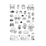 It starts with being woken up by an alarm clock, eating, drinking, watering flowers, enjoying notebook time, reading, and rumbling. Pepper's expression and gestures are very adorable stamps. My partner cat is also cute! It is practical and easy to use as a notebook.

This stamp set is a collaboration between Sakuralala and Love Soup, an Australian artist based in Japan that illustrates pictures of Lazy Girl Pepper. These stamps are the perfect addition for your journal or planner!
