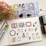 This collaboration with Moriyama, who has a wonderful shop in Ota Ward, Tokyo, and Shiko Moriyama, an illustrator who draws adorable rabbits.

"Fluffy Frames" is a clear stamp with cute frames that can be used in a notebook. Rabbit's stamps are divided into base outline stamps and coloring stamps that serve as patterns. You can stamp it in any color you like, so if you have a rabbit in your family, please try stamping it in the color of "my child"!