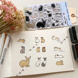 This collaboration with Moriyama, who has a wonderful shop in Ota Ward, Tokyo, and Shiko Moriyama, an illustrator who draws adorable rabbits.

"Fluffy Rabbit" is a clear stamp in the style of a rabbit's encyclopedia. It is divided into 10 types of rabbit base outline stamps, such as Netherland Dwarf, Holland Drop, and Flemish Giant, and coloring stamps that serve as patterns. You can stamp it in any color you like, so if you have a rabbit in your family, please try stamping it in the color of "my child"!