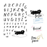 Clear stamp "Vincent's Alphabet" was created in collaboration with Paper Plant Co. The owner, Friedia, has a cute alphabet stamp with an atmospheric and gentle typeface.

This stamp set is a collaboration between Sakuralala and Paper Plant Co., a stationery store located in Los Angeles, USA. The dog that appears in the Paper Plants Co. shop logo and clear stamp is Vincent, who is also the store's mascot. These stamps are the perfect addition for your journal or planner!