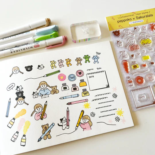 With his adorable touch, the warm atmosphere has been completed into a very cute stamp set.

It is designed to take advantage of the characteristics of clear stamps and can be combined in many ways. Peppoko and Sakuralala's Instagram and blogs will also introduce how to use this clear stamp and ideas, so please refer to it.