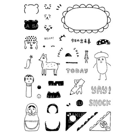 The first collaboration, "happy diary," is a clear stamp set featuring Hachikaho's signature design.

The book is packed with easy-to-use designs and words, as well as plenty of ways to enjoy clear stamps in your own way. hachikaho and Sakurala will be introducing ways to use these clear stamps and ideas on their Instagram, YouTube, and blogs, so please take a look. I hope you'll enjoy some clear stamp time with me!