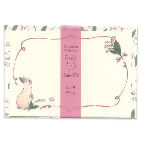 This letter set features the charming texture of cotton paper and a compact size that makes it easy to gift. These designs feature a Lily of the Valley pattern, which carries the flower language of 'happiness comes again.' With a warm and light touch, it depicts the natural cuteness of the rabbits, offering plenty of illustrations to use across multiple letters and envelopes.