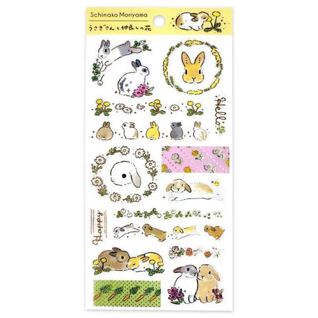 A sticker sheet with golden touches featuring rabbits surrounded by nature and blooming flowers is here to add both adorable and elegant touches to your journal pages