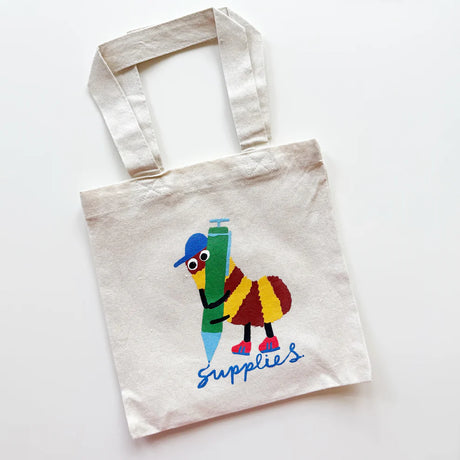 Stationery Store Day 2026

Mini tote with scribble bug by Karen Schipper, screenprinted by Lucky House Manufacturing in Salem, MA.

Bag is 8" W x 1.5" D x 8" H with a 13" handles.
Natural canvas.