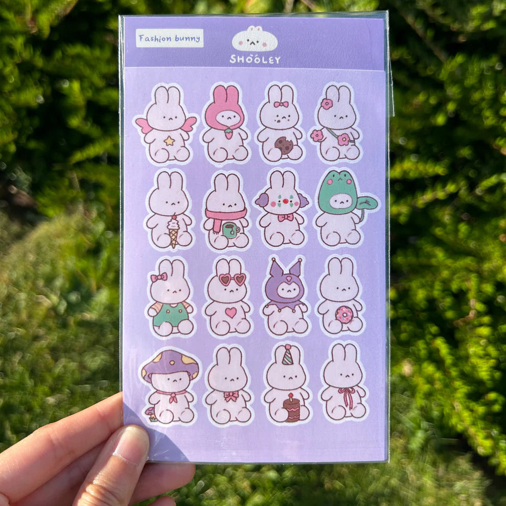Matte vinyl sticker sheet.
Size: ~ 4 x 6 inches (10cm x 15cm), backing card 4 x 6.7 inch.
Each sticker sheet comes packaged in a sleeve with backing card.