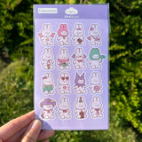 Matte vinyl sticker sheet.
Size: ~ 4 x 6 inches (10cm x 15cm), backing card 4 x 6.7 inch.
Each sticker sheet comes packaged in a sleeve with backing card.