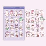 Matte vinyl sticker sheet.
Size: ~ 4 x 6 inches (10cm x 15cm), backing card 4 x 6.7 inch.
Each sticker sheet comes packaged in a sleeve with backing card.