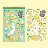 Matte vinyl sticker sheet.
Size: ~ 4 x 6 inches (10cm x 15cm), backing card 4 x 6.7 inch.
Each sticker sheet comes packaged in a sleeve with backing card.