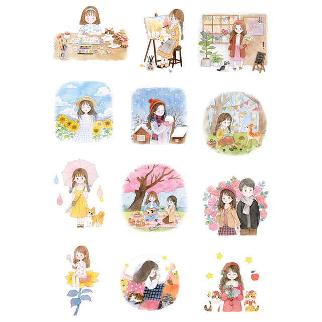 Simple Life Girl Flake Sticker (12pcs)