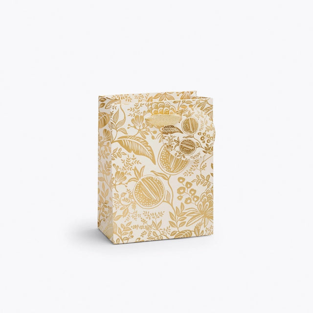 Giving gets even more special with our gift bags, which feature charming extras like gold foil accents, cotton ribbon handles, and a coordinating “To” and “From” tag.

Small: 6 x 4.5 x 0.3 in
Coated paper with cotton ribbon handles
Printed in full color and UV gold glitter
Gold lurex ribbon handles
Cardboard floor insert