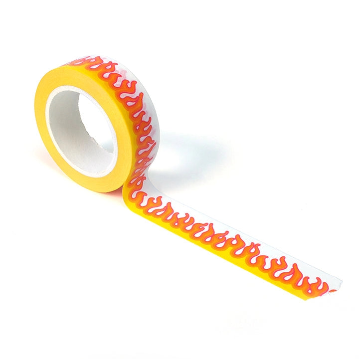 Flame pattern washi tape.

Each roll is 15mm X 10m
Acid-free
Original Smarty Pants design
Individually shrink wrapped
Kraft label on top displays pattern of tape
White label on bottom with product information
