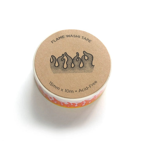 Flame pattern washi tape.

Each roll is 15mm X 10m
Acid-free
Original Smarty Pants design
Individually shrink wrapped
Kraft label on top displays pattern of tape
White label on bottom with product information