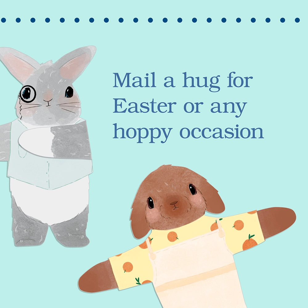 This adorable stationery lets you send your message wrapped up in a snuggly bunny hug! With folded hugging arms so the bunnies can sit up to be displayed, each of these 12 cute greeting cards and envelopes will send a big bunny snuggle to your friends and family. Perfect for hoppy occasions, springtime affections, Easter greetings, and any reason to send a long-distance hug.

VARIETY OF BUNNIES: This set includes four adorable bunny designs, appropriate for any occasion that requires a big hug, happy or sad
