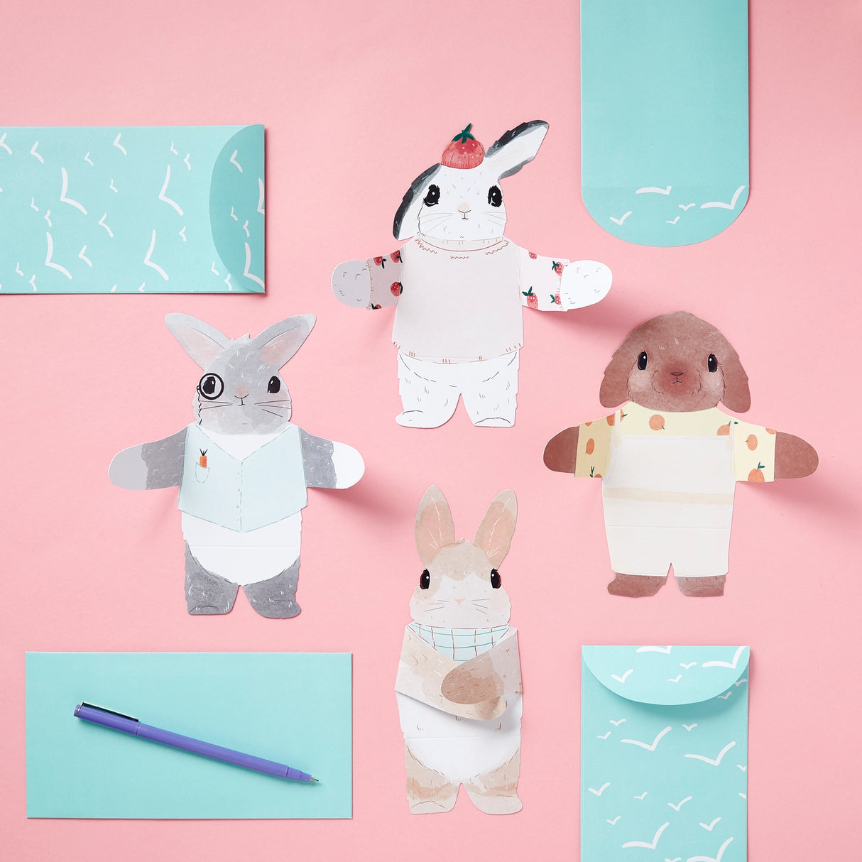 This adorable stationery lets you send your message wrapped up in a snuggly bunny hug! With folded hugging arms so the bunnies can sit up to be displayed, each of these 12 cute greeting cards and envelopes will send a big bunny snuggle to your friends and family. Perfect for hoppy occasions, springtime affections, Easter greetings, and any reason to send a long-distance hug.

VARIETY OF BUNNIES: This set includes four adorable bunny designs, appropriate for any occasion that requires a big hug, happy or sad