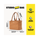 Your art is bold. Your bag should be too. The world's most loved art supply bag, pottery tool bag &amp; knitting project bag – backed by over 10,000 global artists!

✌️ 15 stunning colors ✌️

🌈 Over 30 Pockets Of Varying Sizes

🌈 Slanted Skinny Pockets : For your most-loved tools that beg for your attention (carving tools, knitting needles, crochet hooks

🌈&nbsp;Large Interior Storage + 2 interior pockets: Perfect for carrying glazes, knitting yarn, crochet supplies, and craft supplies

🌈 Phone &amp; Wa
