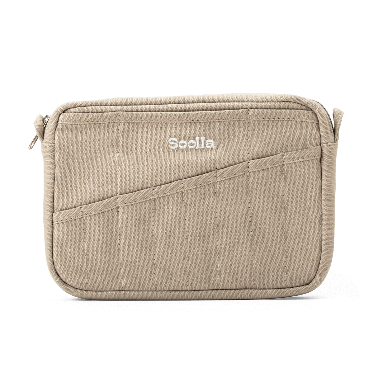 Features &amp; Specs

Front layout: 8 slanted pockets + 3 directly behind
Interior: Main compartment fits an A5 notebook; two open compartments on each wall
Back panel: 3 wide exterior pockets + one full-length slip pocket&nbsp;
Quick-drying duck canvas — sturdy, breathable, and machine-washable
Convertible design — hooks for your own strap or a Soolla strap (coming soon)&nbsp;
Structured silhouette — holds its shape even when lightly packed
Full-width YKK zipper — smooth and durable
Compact profile — fits 
