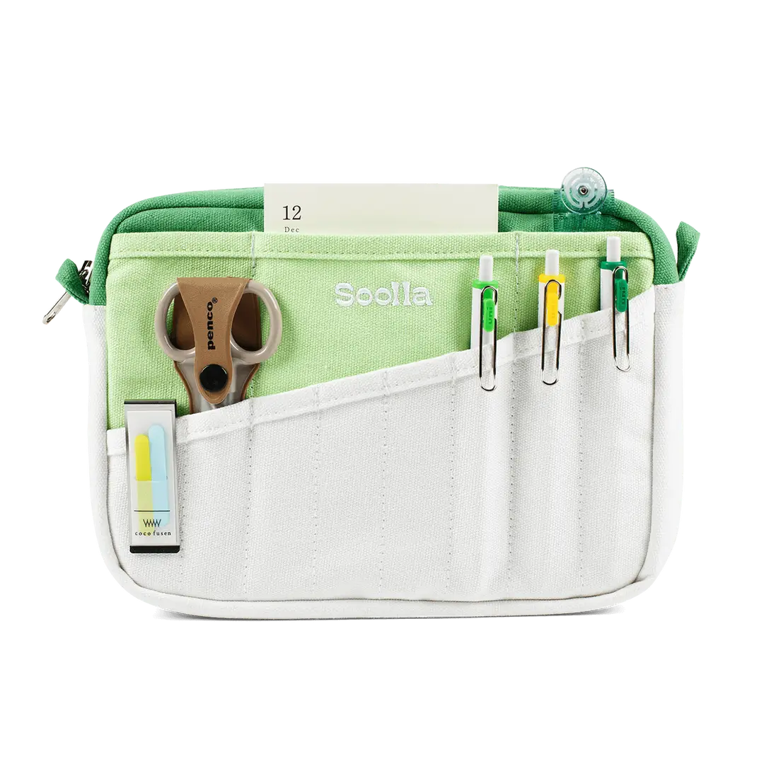 Soolla Studio Pouch - Hope Limyansky

A compact carry-all pouch for artists, makers, and stationary lovers who appreciate a little order in their chaos. Structured enough to hold its form, soft enough to fit anywhere, and fully machine-washable for the days that get a little messy — your tools, pens, and creative essentials stay safe, visible, and ready wherever you go.

Inside, 20 pockets make space for art supplies, stationary essentials, and an A5 notebook, all secured by a smooth YKK zipper. Sized to fi