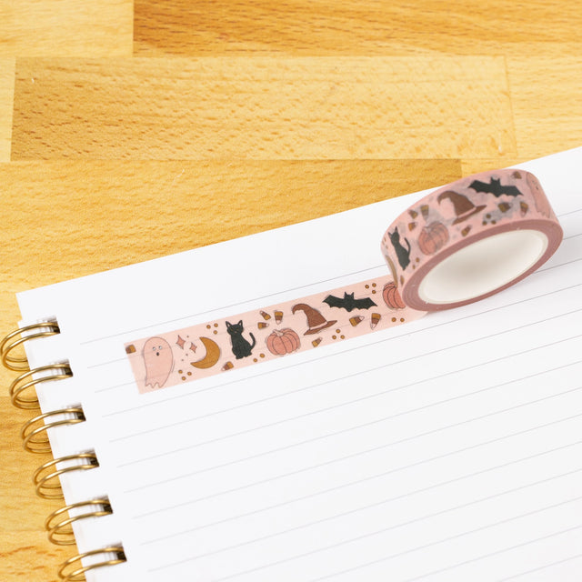 Spooky Favorites Washi Tape

Our washi tape is made for paper lovers, pen pals, and anyone who gets butterflies in the stationery aisle. Perfect for journaling, scrapbooking, decorating envelopes, or adding a personal touch to planners and calendars. It's gentle on paper, easy to tear by hand, and removable without leaving residue, so you can rearrange, redo, and re-stick as needed.

Design Features:&nbsp;

Each roll measures 15mm wide on a 10m roll
Full color repeating pattern
Washi tape dispenser packagin