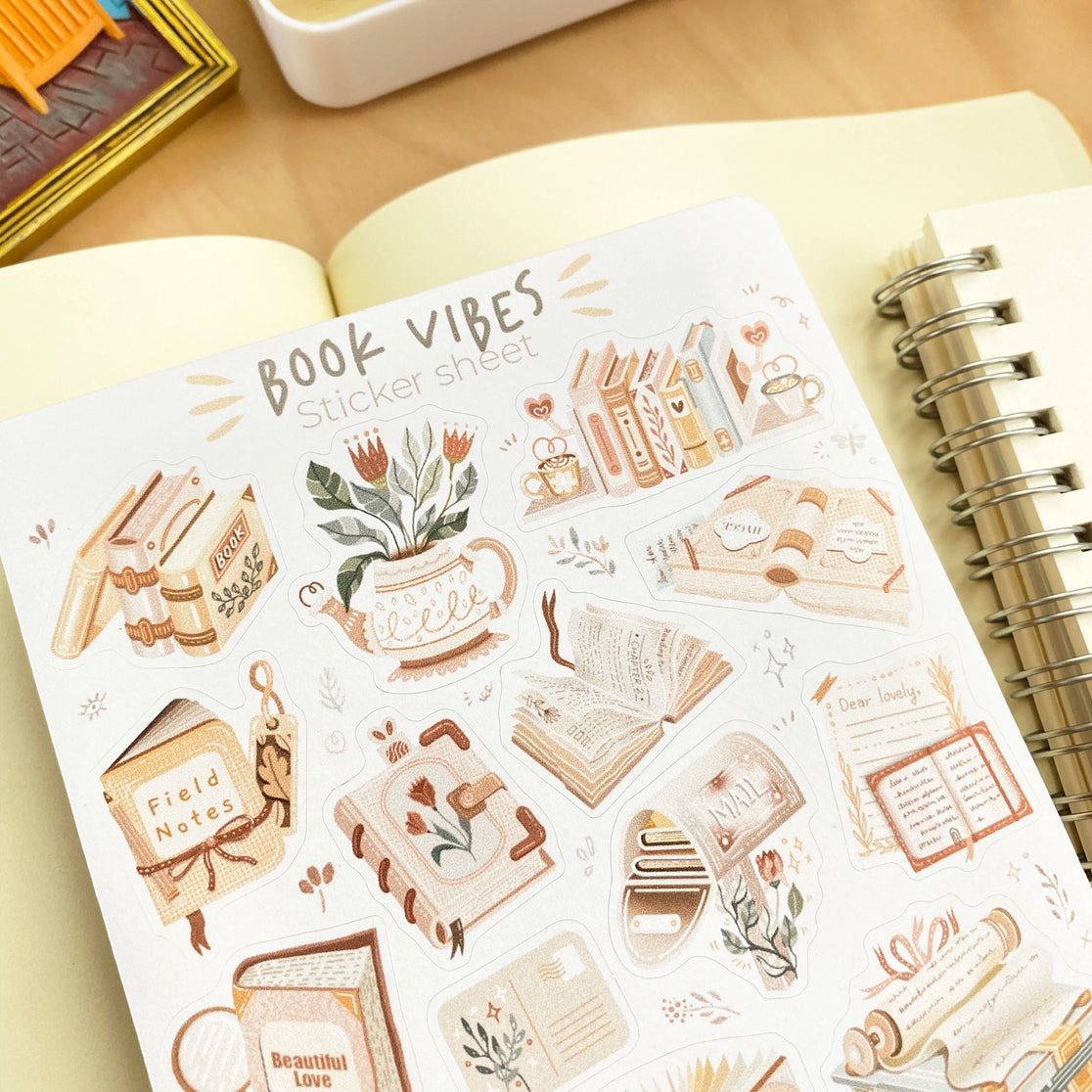Hoja de pegatinas con vibraciones de libros