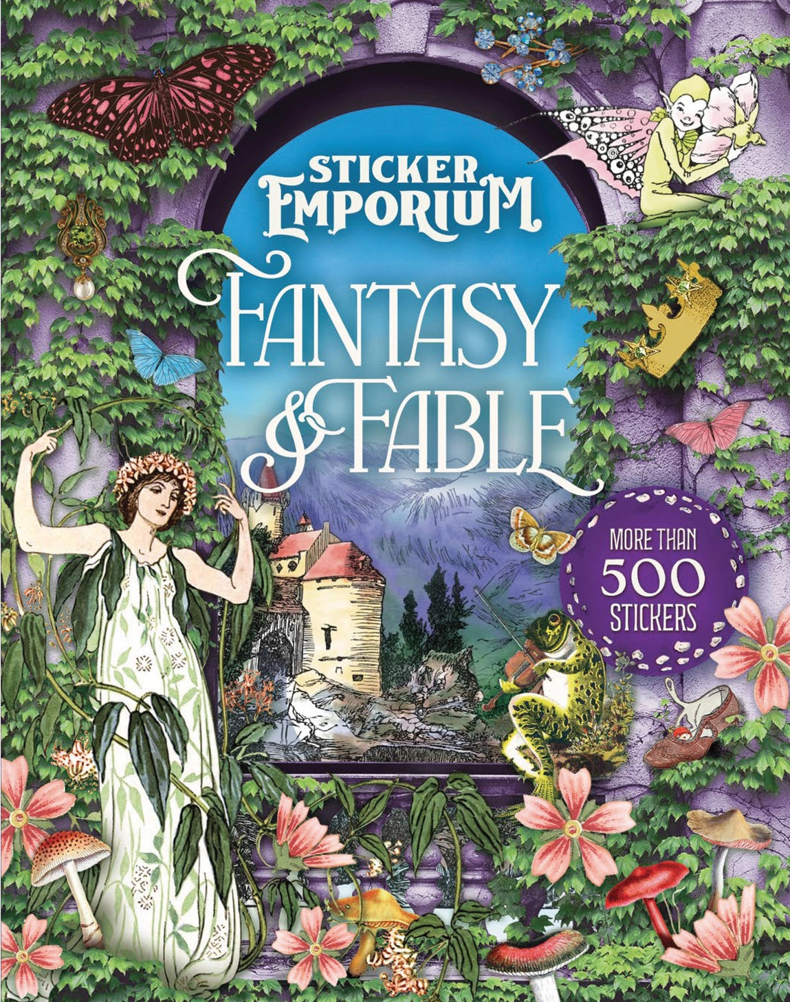 Wander into a magical world where fairies flit between wildflowers, midsummer maidens frolic in the moonlight, and whimsical woodland creatures wear top hats and toot trumpets. Invite enchantment and wonder into your life with this spellbinding sticker book, filled with fantastical curated images from the best-selling Sticker Emporium collection, Woodlandia.
This stunning sticker book contains more than 500 stickers with beautiful vintage fantasy and naturalist illustrations from the Gilded Age through the 